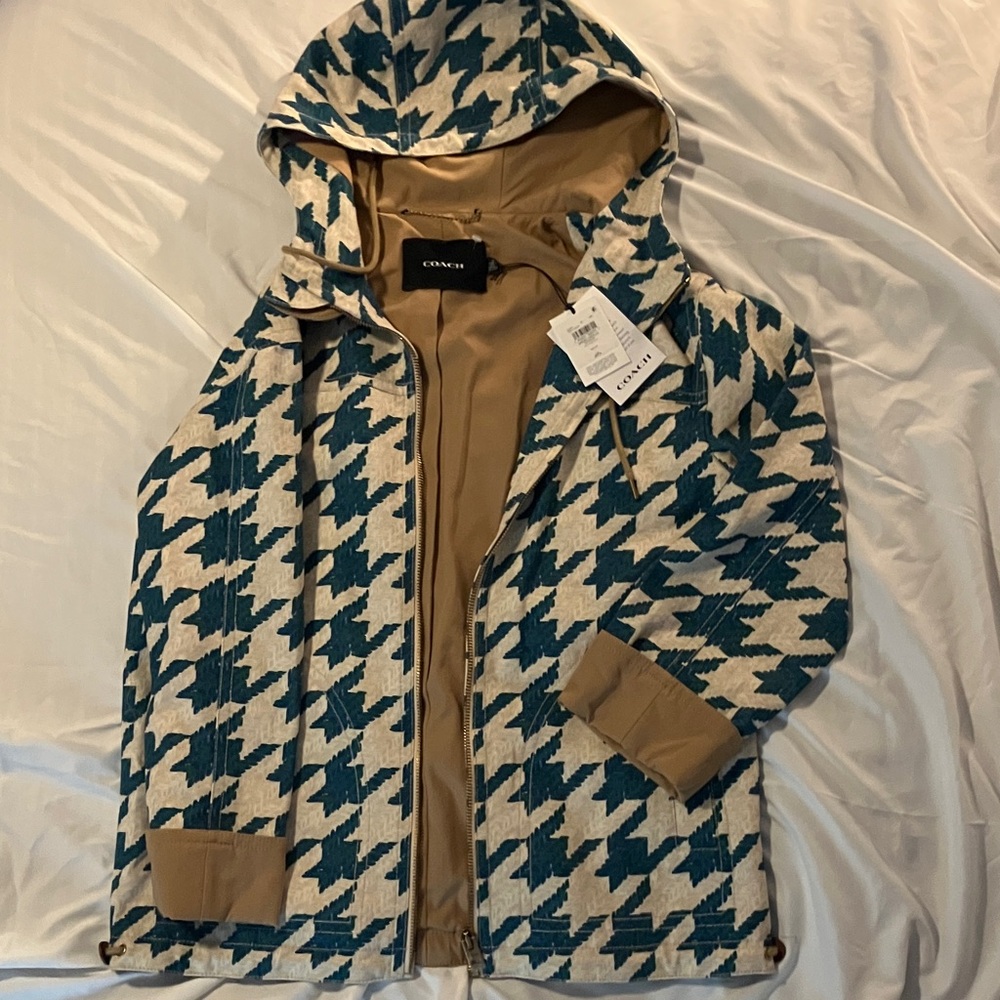 Coach Teal and Tan Houndstooth Jacket